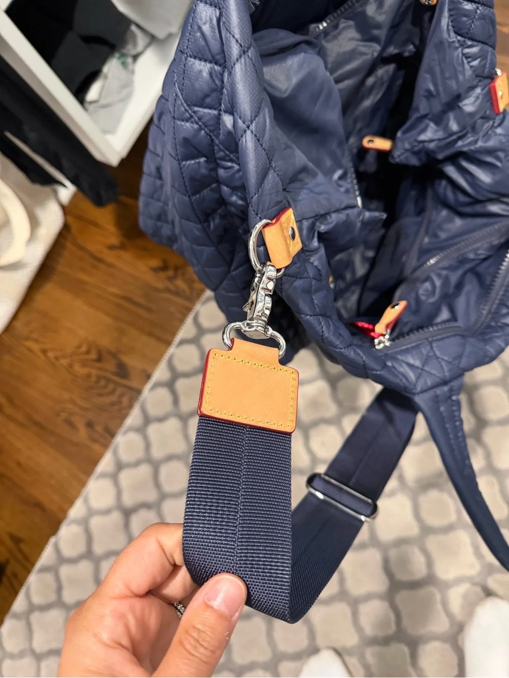 MZ Wallace Quilted Navy Shoulder Tote